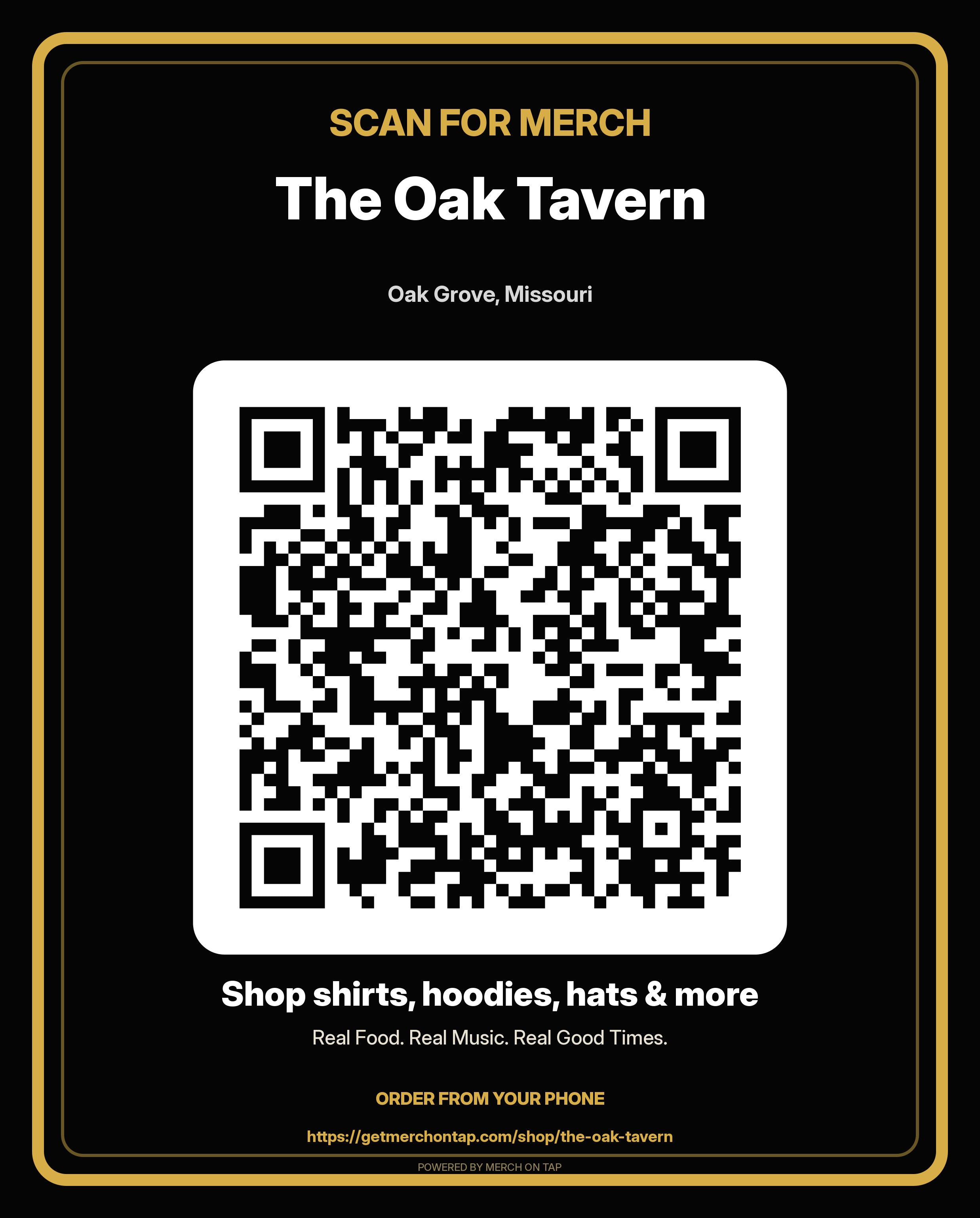 Pedestal sign, 8x10 in artwork for The Oak Tavern (20260628-font-render-v2)