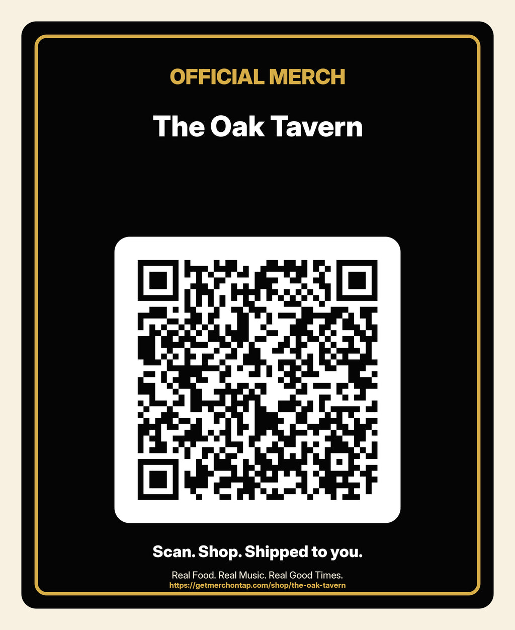 Opaque window cling, 9x11 in artwork for The Oak Tavern (20260628-font-render-v2)