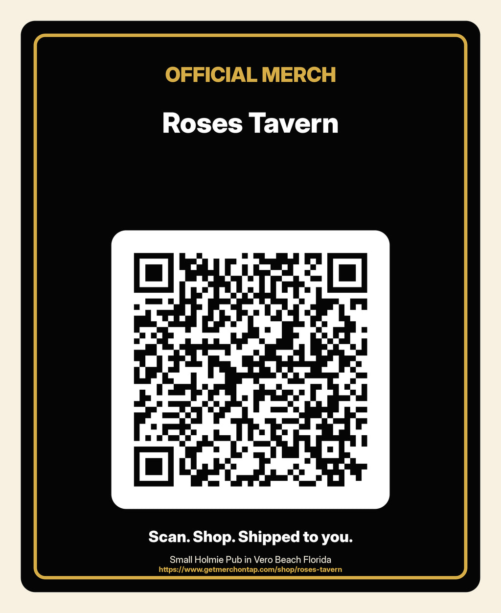 Opaque window cling, 9x11 in artwork for Roses Tavern (20260628-font-render-v2)